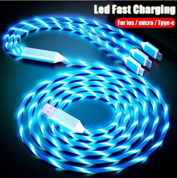 LED Light Up Flowing Glowing Fast Charging Phone Charger Cable Cord Type-C IOS